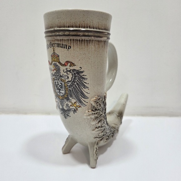 The Unbranded Brand Other - Vintage German Ceramic Drinking‎ Horn Beer Stein – Eagle Crest & "Old Germany"